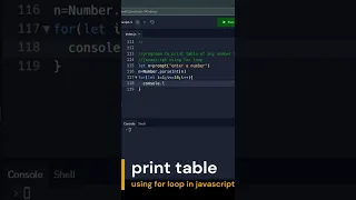Print Table of any number using for loop in Javascript