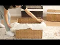Wicker Storage Basket with Lid Foldable Removable Liner