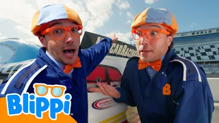 Race Day Danger! 🏁 | Blippi Car Race Challenge Competition| Educational Kids Videos