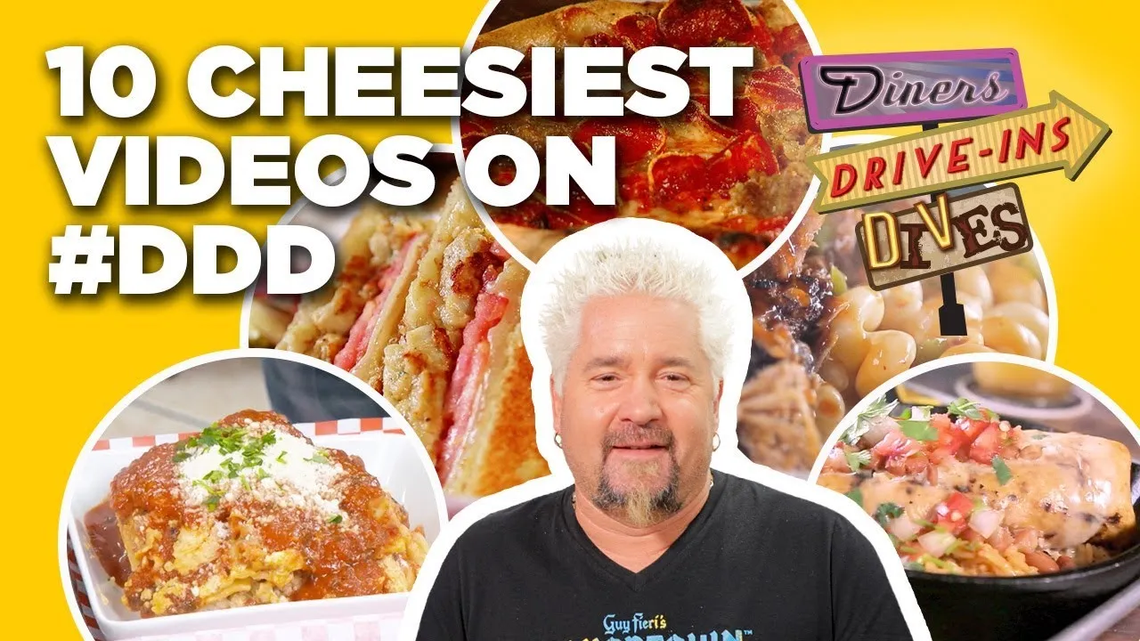 Top 10 Craziest CHEESY #DDD Videos of All Time   Diners, Drive-Ins and Dives   Food Network