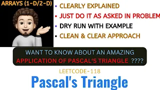 Pascal s Triangle Simplest Approach Application DRY RUN Adobe Amazon Leetcode - 118
