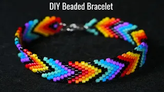 DIY Colorful Boho Brick Stitch Bracelet Step-by-Step Beading Tutorial