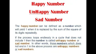 Number System Happy Number or UnHappy Number or Sad number using java concept with full explanation
