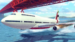 emergency landings under the bridge airplane crashes into water besiege simulation scenarios