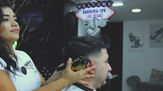 ASMR Colombian Lady Barber in Medellin full service Real Sounds - Haircut Shave