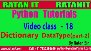 Python Tutorial Class - 18 Dictionary Data Type part-2 By Ratan sir