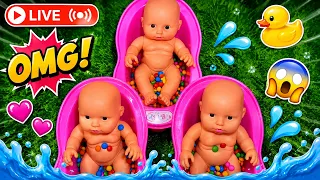 So Cute! Baby Doll Rainbow Ball Bath LIVE 🔴🌈