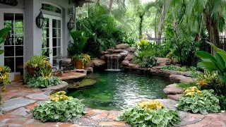 Modern Zen Courtyard Garden Koi Pond And Waterfall Tropical Escape 