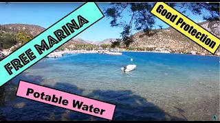 Free! We find a small Marina that is free. Agios Isidoros Marina/Beach.