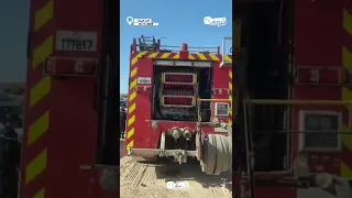 لحظة مغادرة الوقاية المدنية لمكان مستودعات رئيس جماعة ولاد عزوز السابق بعد رفضه النزول من سطح اسطبله 