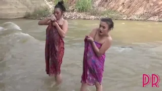 beautiful girls bathing in the river