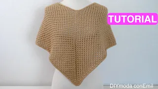 Como tejer PONCHO LIGERO en El Punto Cruz / Dos Agujas Fácil y Rápido