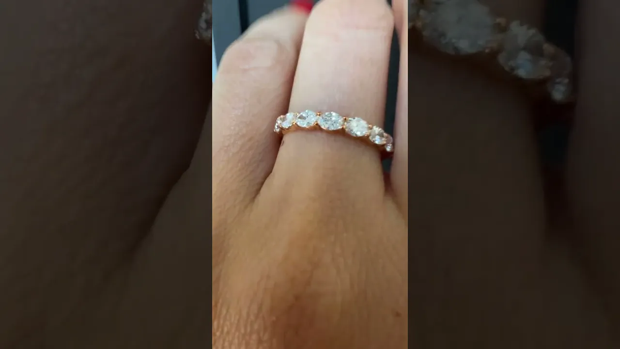 14K Gold Oval Cut Halfway Eternity East West Prong Set Lab Grown Diamond Wedding Band Ring
