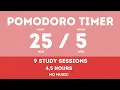 25 5 Pomodoro Timer - 4 5 hours study No music