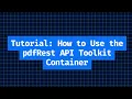 Tutorial How to Use the pdfRest API Toolkit Container
