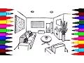 Coloring Pages Living Room l Dining l Bedroom l Lounge Drawing Pages l Learn Rainbow Colors