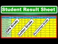 how to create Student Result Sheet with GPA Letter Grading Percentage Excel grade sheet GPA