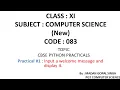 XI - CS Practical Program to input a welcome message and display it
