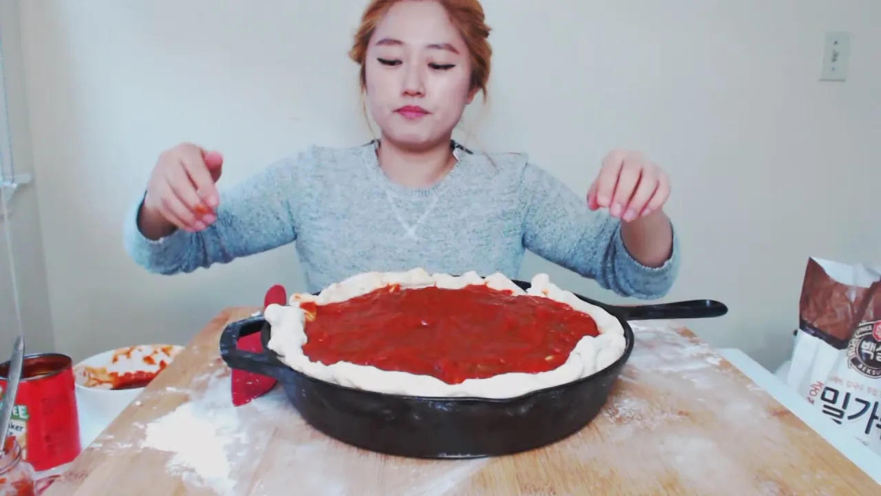How to make Deep Dish Pizza   MUKBANG