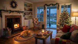 Cozy Farmhouse Christmas Ambience 🎁🔥 Rainy Night, Crackling Fireplace & Soft Holiday Comfort