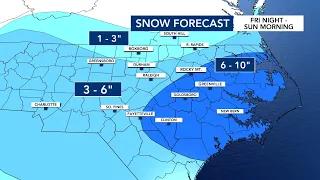 7 p m update Parts of NC already seeing snowfall eastern counties could see up to 10 inches