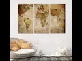 3 Panel Vintage World Map Canvas Wall Art Large Map of the World Framed or Unframed Ready to Hang