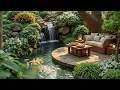 Soothing Waterfall Jazz For Sleep | Garden Jazz Flow With Nature Sounds, Birdsong To Relieve Stre...