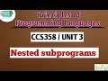Nested subprograms in principles of Programming languages tamil CCS358 Anna University syllabus