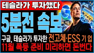 [주식추천]🚨구글, 테슬라가 투자한 "전고체·ESS" 11월 폭등예정 #주식추천 #전고체배터리 #이차전지 #삼성SDI