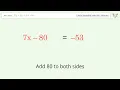 Solve 7 x-11 -3 -53 Linear Equation Solution Tiger Algebra