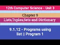 12th computer science chapter 9 9 1 12 Programs using list Program 1