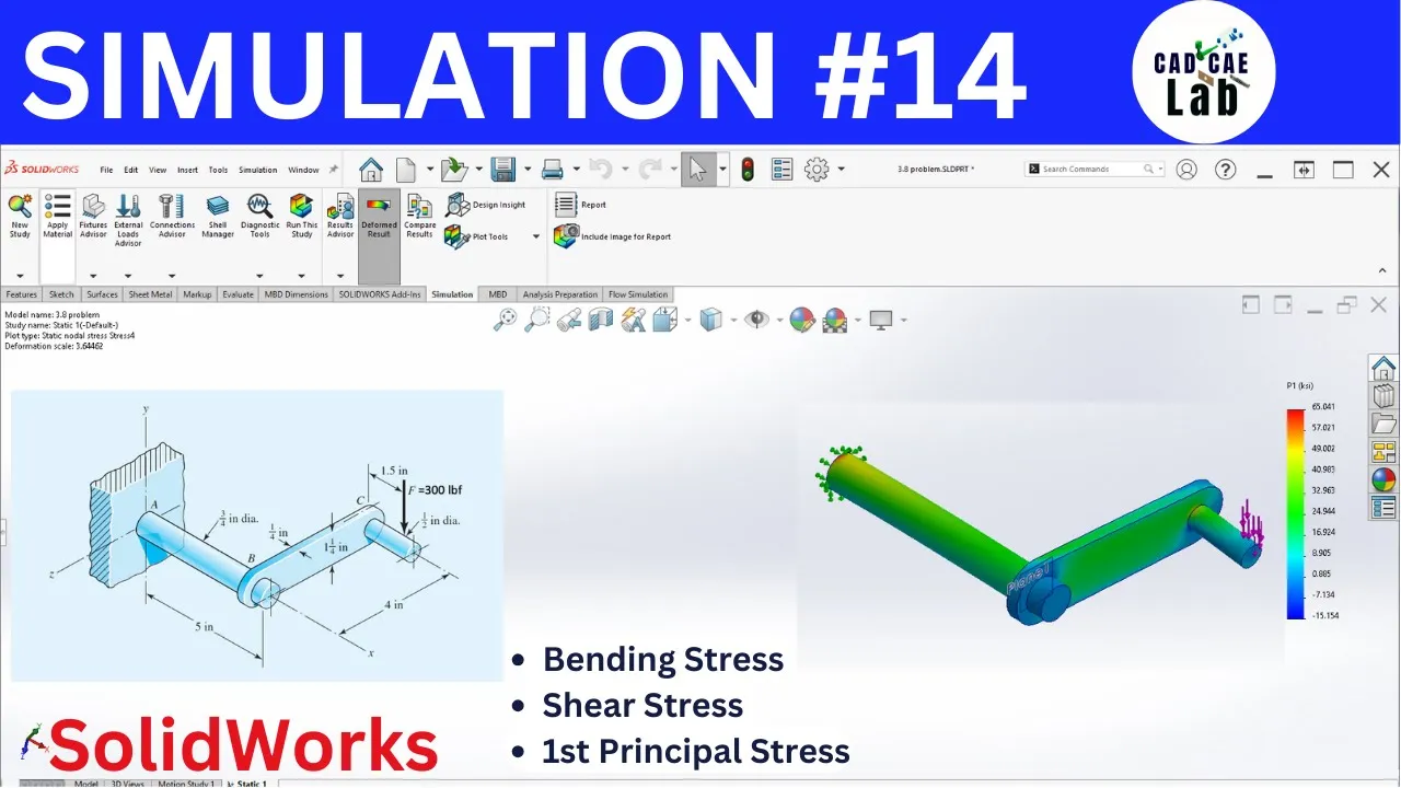 Bending, Shear & 1st Principal Stress | Combined Forces | FEA for beginners | SolidWorks Simulation