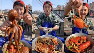 fishermen eat lobster, scallops, abalone, octopus, sea snails, large shrimp, oysters, and starfish