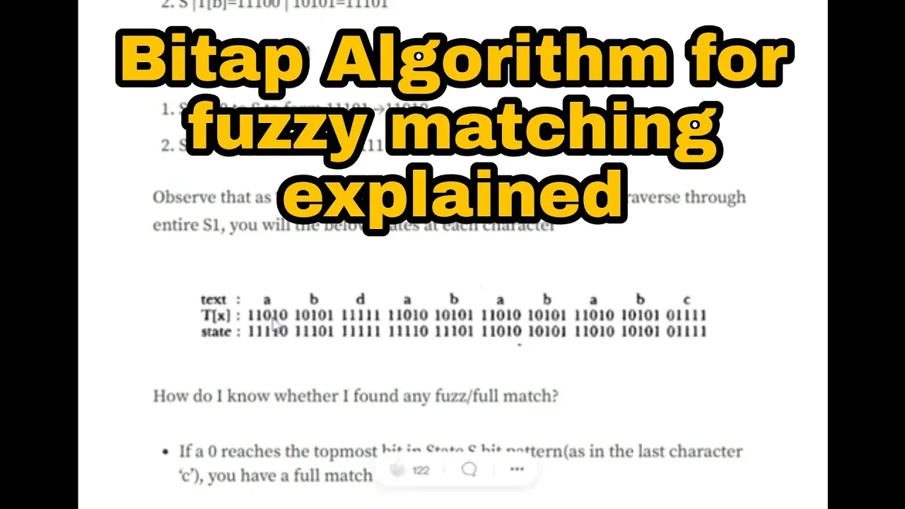 Bitap algorithm for fuzzy matching explained with example - YouTube thumbnail