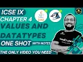 Values and Datatypes Icse class 9 chapter 4 computer application class 9 session 2024-25 restart