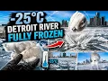 Detroit River Frozen Solid at - 25 C Throwing Ice Chunks to Test It