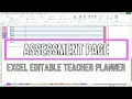 Editing the Assessment Page 6 Excel Editable Digital Teacher Planner