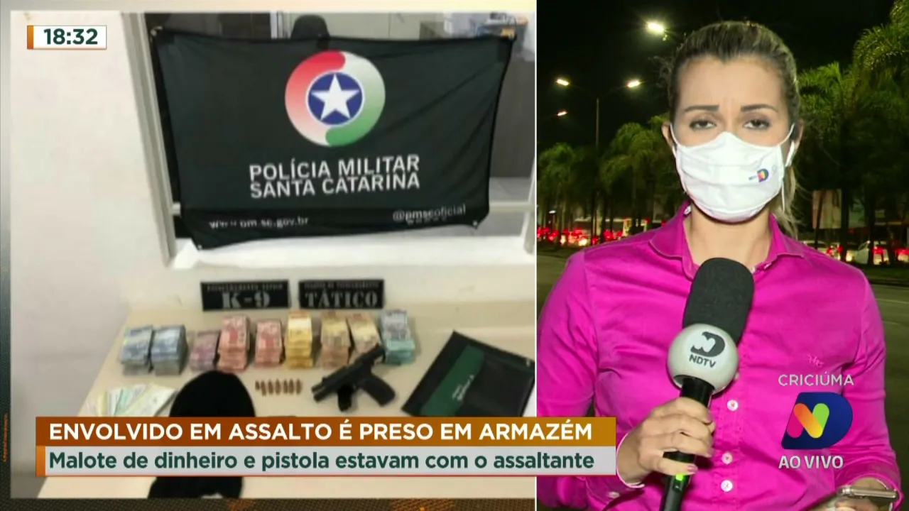 Envolvido em assalto é preso em Armazém: malote de dinheiro e pistola estavam com o assaltante