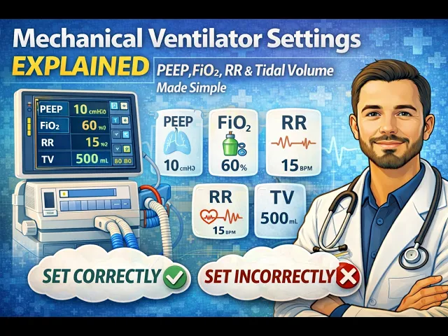 Mechanical Ventilator Settings Explained | PEEP, FiO₂, RR & Tidal Volume Made Simple