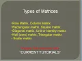 Types of Matrices Row Column Rectangular Square Diagonal Identity Null Triangular Scalar