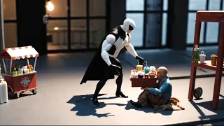 슈퍼히어로, 도시 위 노숙자들에게 음식을 나눠줘요 Superhero, give food to the homeless in the city