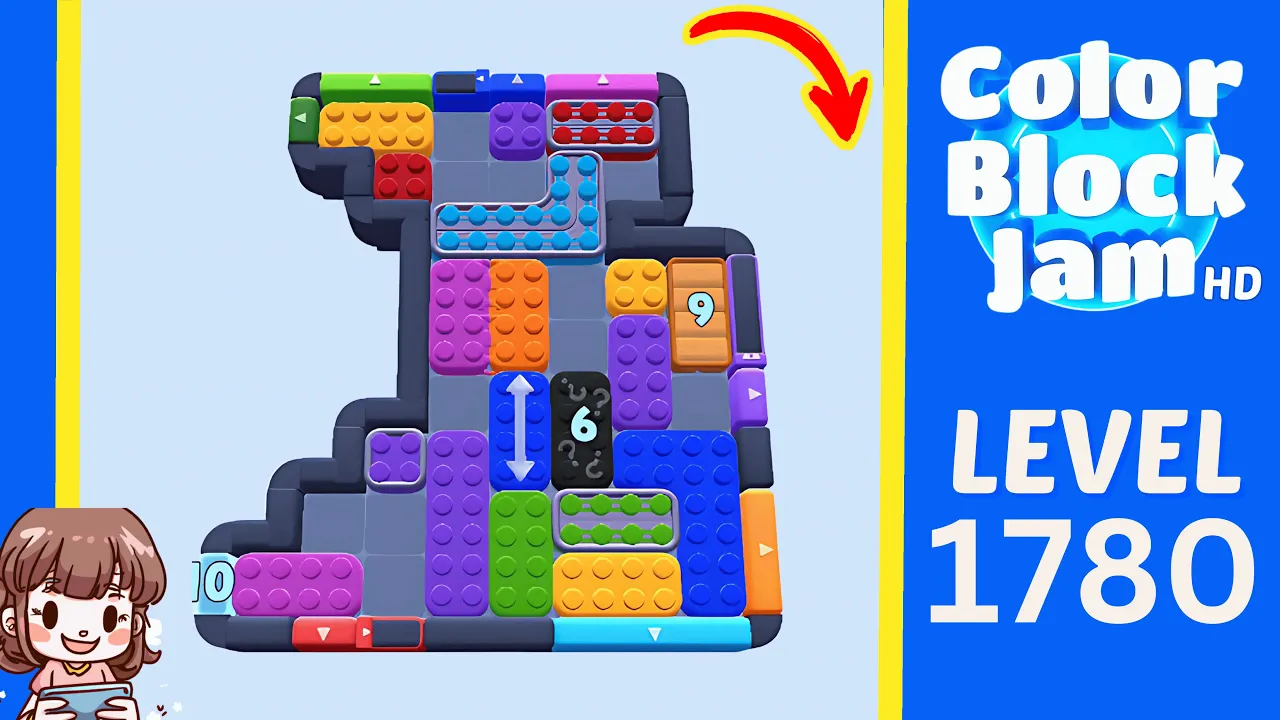 Color Block Jam Level 893 historical Level 1780, 10-6-9 counter and arrow-block board opening frame
