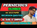 Pernicious Number Recursion in Java ISC Class 12 Computer Question paper 2025 Explained