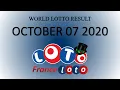 FranceLOTO OCTOBER 07 2020 2020 World Lotto Result France LOTO Jackpot Result