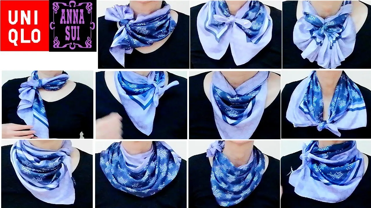 ♥ユニクロアナスイのパープル【スカーフの巻き方】13アレンジ！ how to wear a purple Uniqlo & Anna Sui scarf 13 arrangements