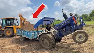 JCB 3dx  Loading Mud with Farmtrac Tractor | Eicher 485 Tractor