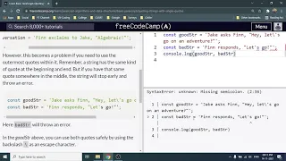 Quoting strings with single quotes - Freecodecamp org 26 Basic JavaScript