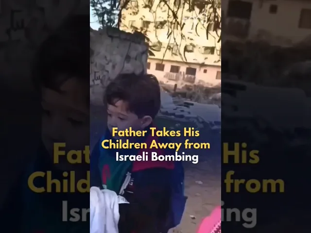 ⁣Amidst intense Israeli shelling, a father flees with his children to safety #news