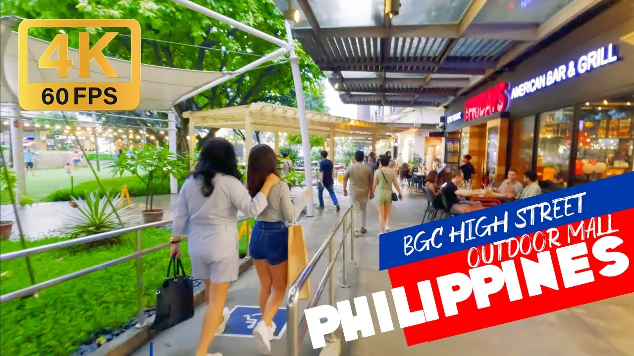 🇵🇭 Evening Walk thru BGC's Bonifacio High Street outdoor shopping boulevard [4K60 Virtual Tour]