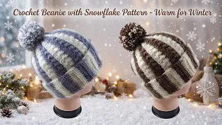Crochet two-color winter beanie soft and warm snowflake pattern hat tutorial ❄️